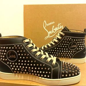New Christian Louboutin Louis Flat Spikes Black Silver Sneakers Sz 46/13US